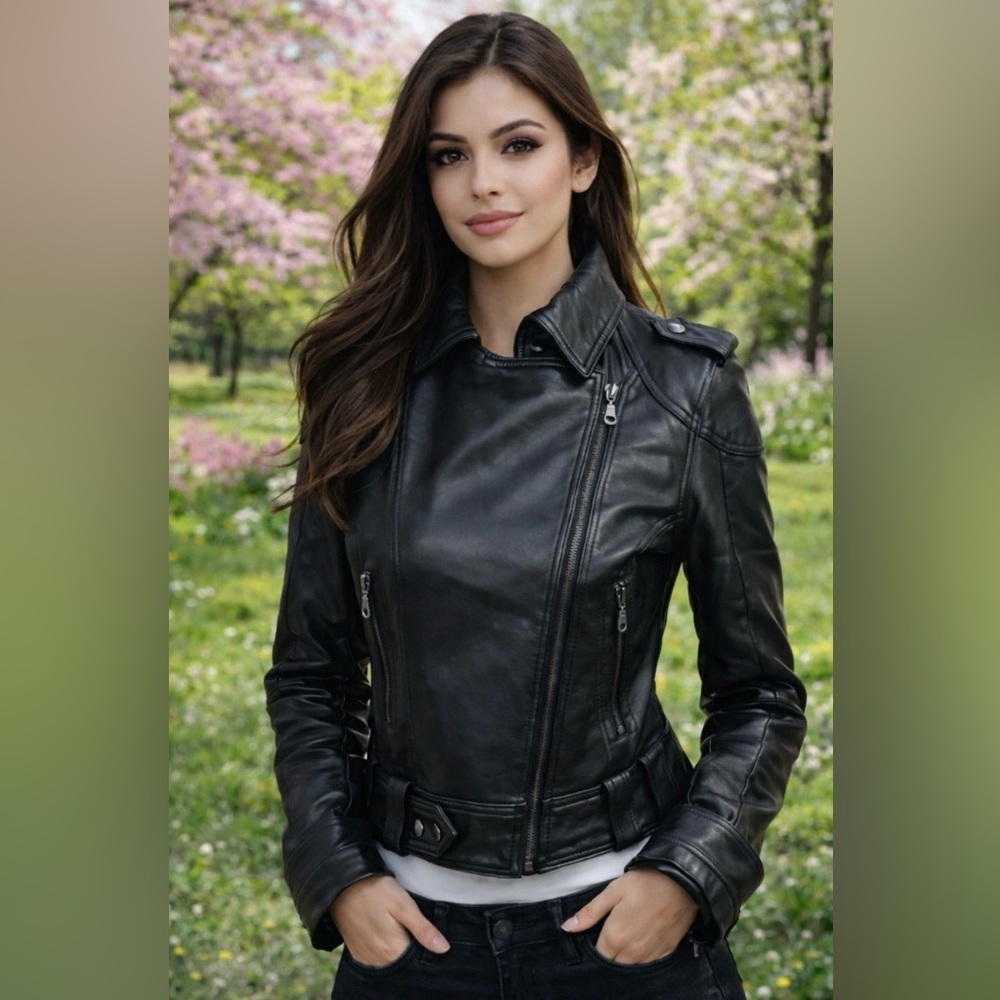 DKNY Lambskin Leather Vintage Y2K Black Small Asymmetrical Zip Motorcycle Jacket